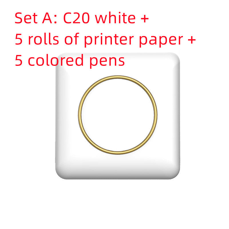 Set A: stampante C20 bianca con 5 rotoli di carta e 5 penne colorate