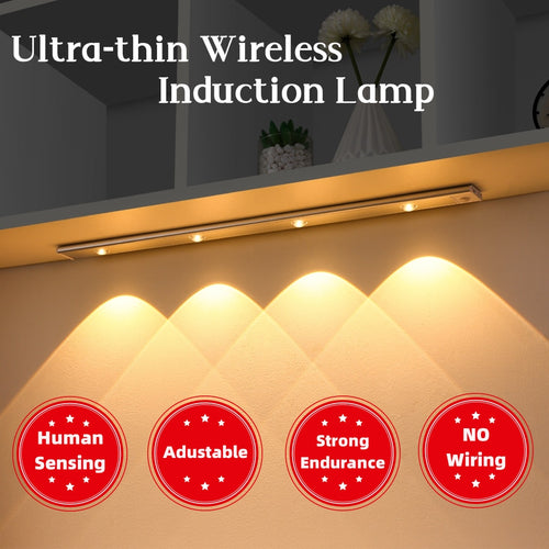 Lampada wireless ultra-sottile con sensore di movimento e luce LED calda per cucina o armadio
